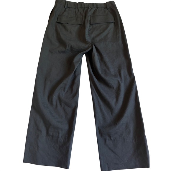 Theory Pants - Theory Fluid Pant Women 4 Blk Linen Blend Wide Leg Caliver Preppy Trousers Low